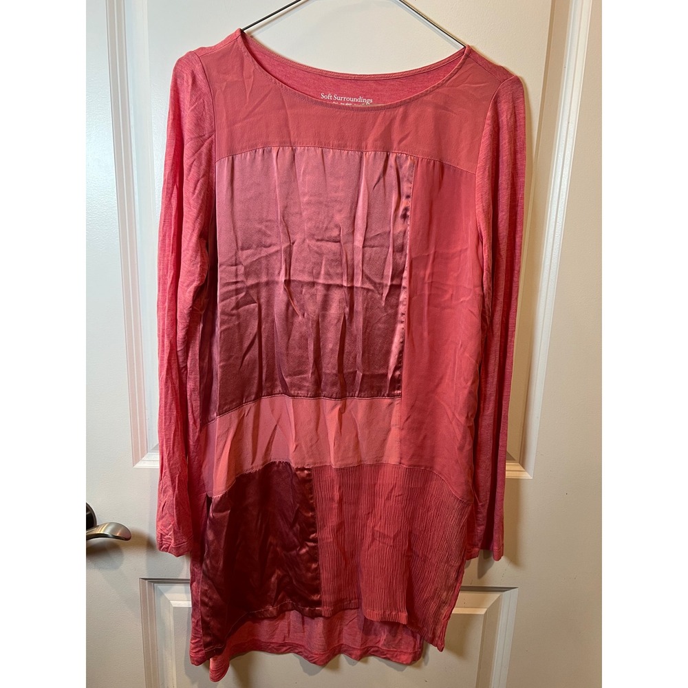 Soft Surroundings Womens Tunic Silk Mixed Media Patchwork Pink XS